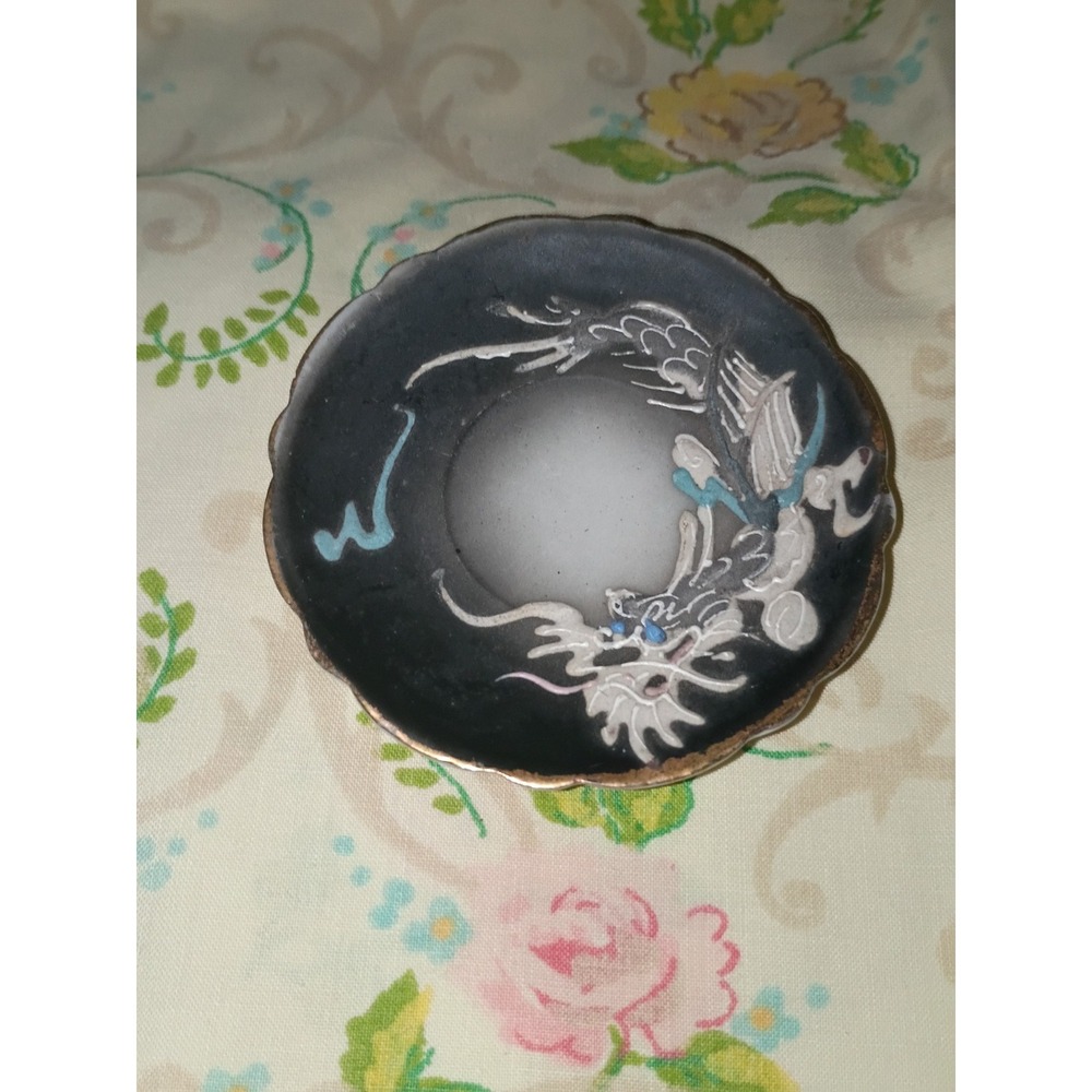 Japanese Moriage Plate Dragon Saucer Porcelain Hand Painted 2‎ 1/2 Inch